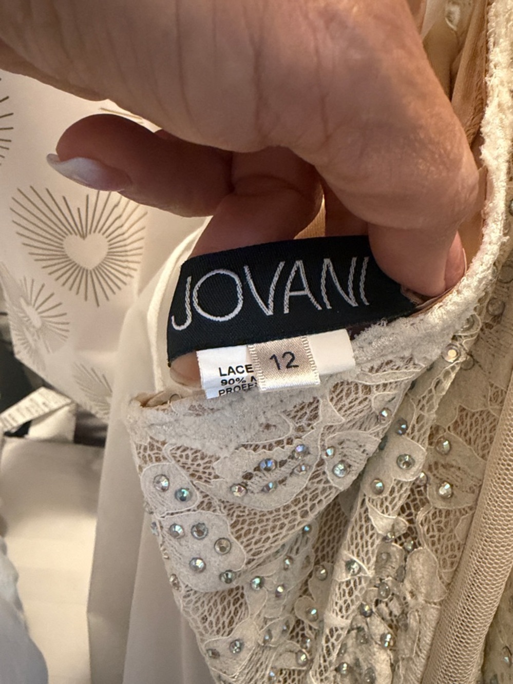 Jovani Light Ivory Lace Evening Gown Beaded Bling - Picture 5 of 5